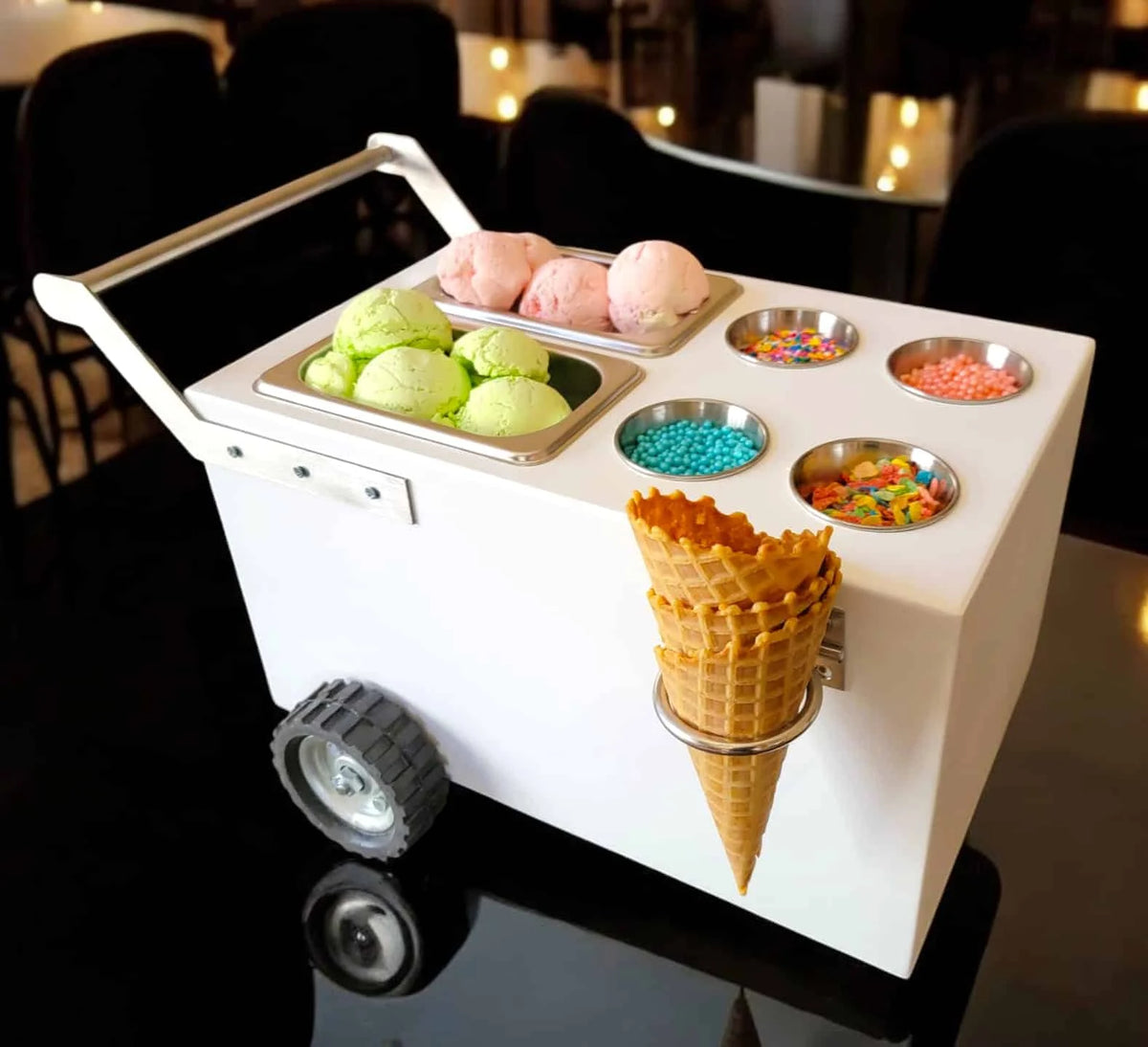 Table Top 2 compartments Ice Cream Cart / Snack Cart/Churro cart with Paleta Cart Handle - Boost your sales<span> - </span>White image