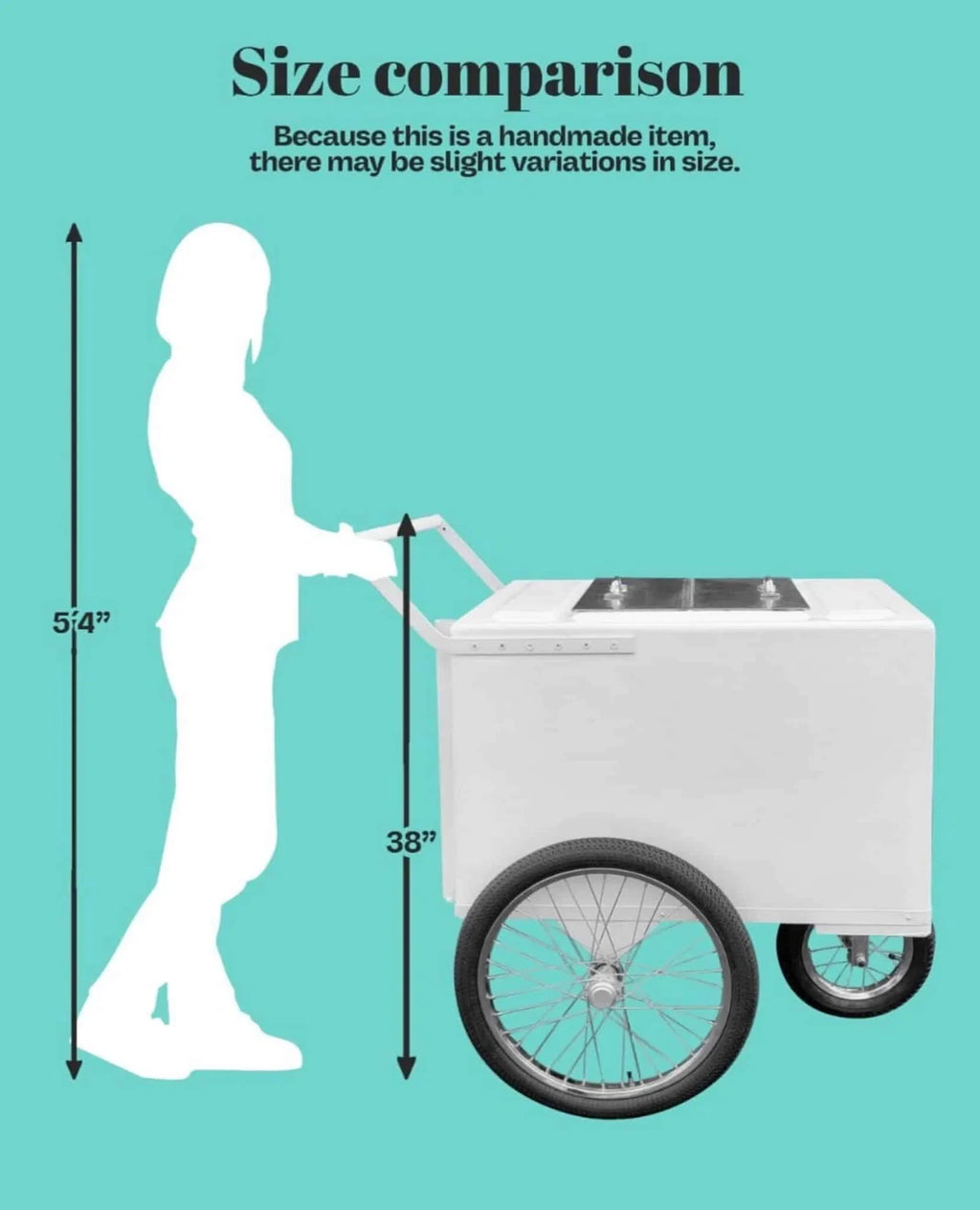Tall Standard size Popsicle cart, Paleta Cart, Ice Cream Cart with XL reinforced flip door, bicycle tires, fenders all white image 10