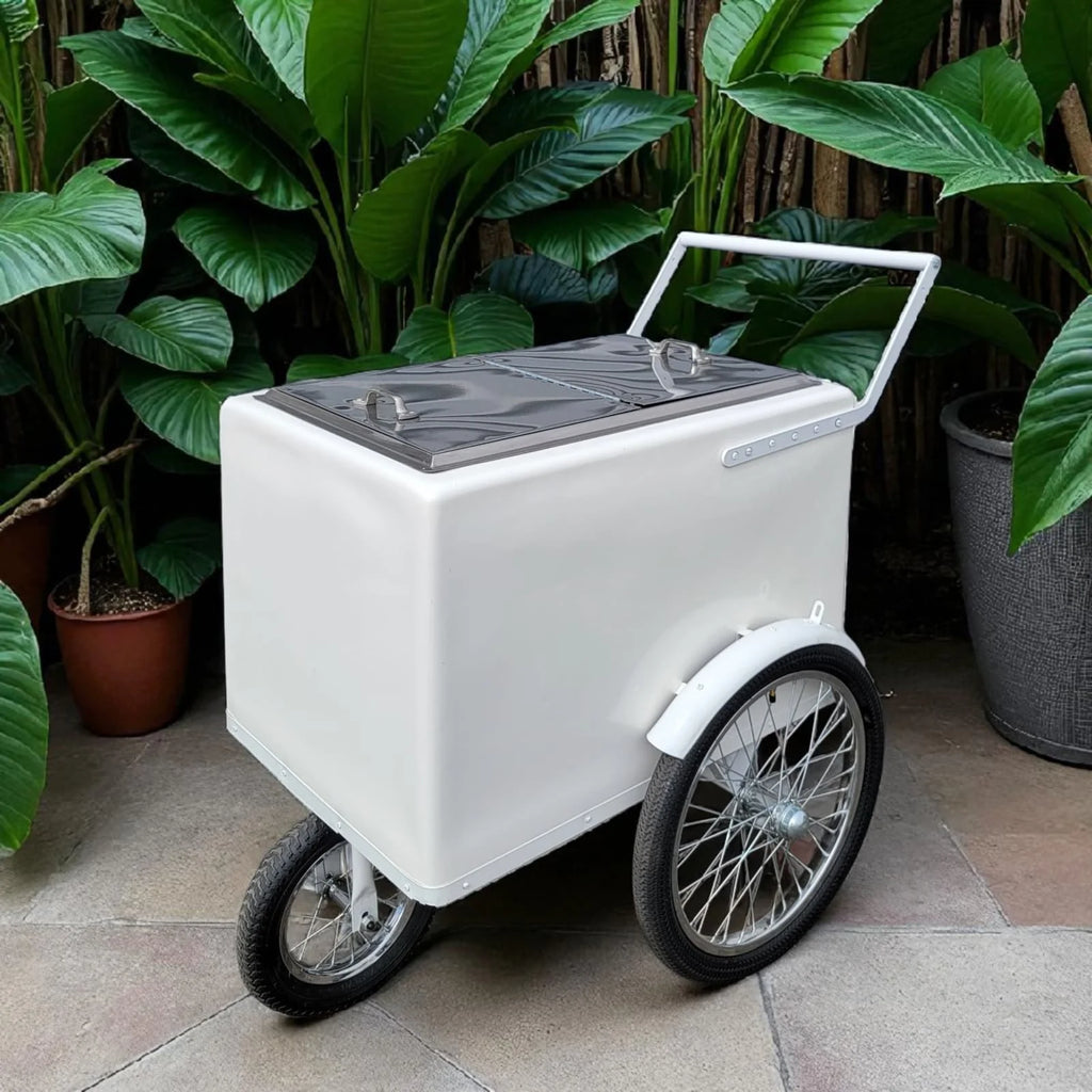 Tall Standard size Popsicle cart, Paleta Cart, Ice Cream Cart with XL reinforced flip door, bicycle tires, fenders all white image 0
