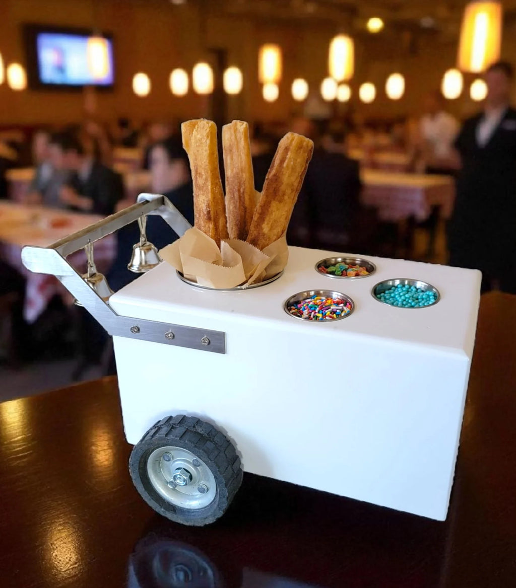 Mini Table Top Churro Cart, Esquite Cart, Elote Cart, Corn Cart, Dessert Display Cart for Home or Business with 3 toppings containers image 5