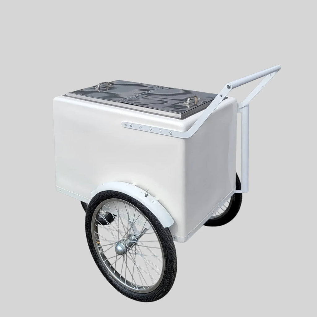 Tall Standard size Popsicle cart, Paleta Cart, Ice Cream Cart with XL reinforced flip door, bicycle tires, fenders all white image 2