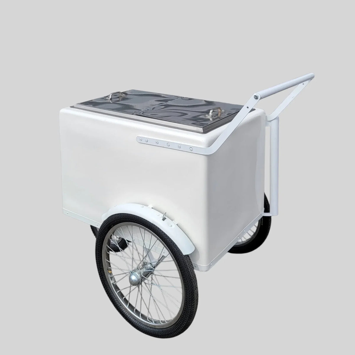 Tall Standard size Popsicle cart, Paleta Cart, Ice Cream Cart with XL reinforced flip door, bicycle tires, fenders all white image 2