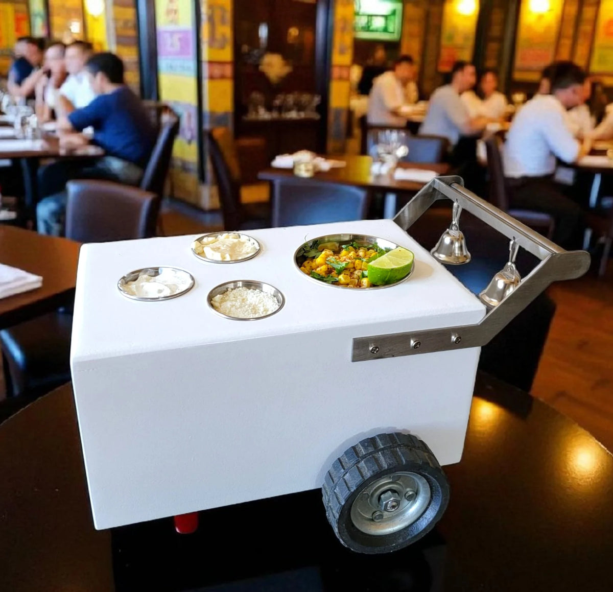 Mini Table Top Churro Cart, Esquite Cart, Elote Cart, Corn Cart, Dessert Display Cart for Home or Business with 3 toppings containers image 1