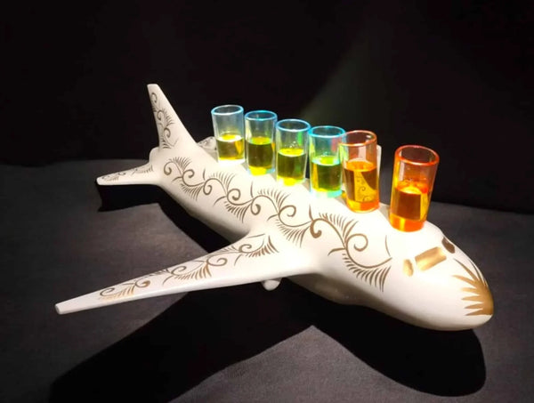 6 Shot White Airplane Tequila Flight Tray with Stunning Lights image 0