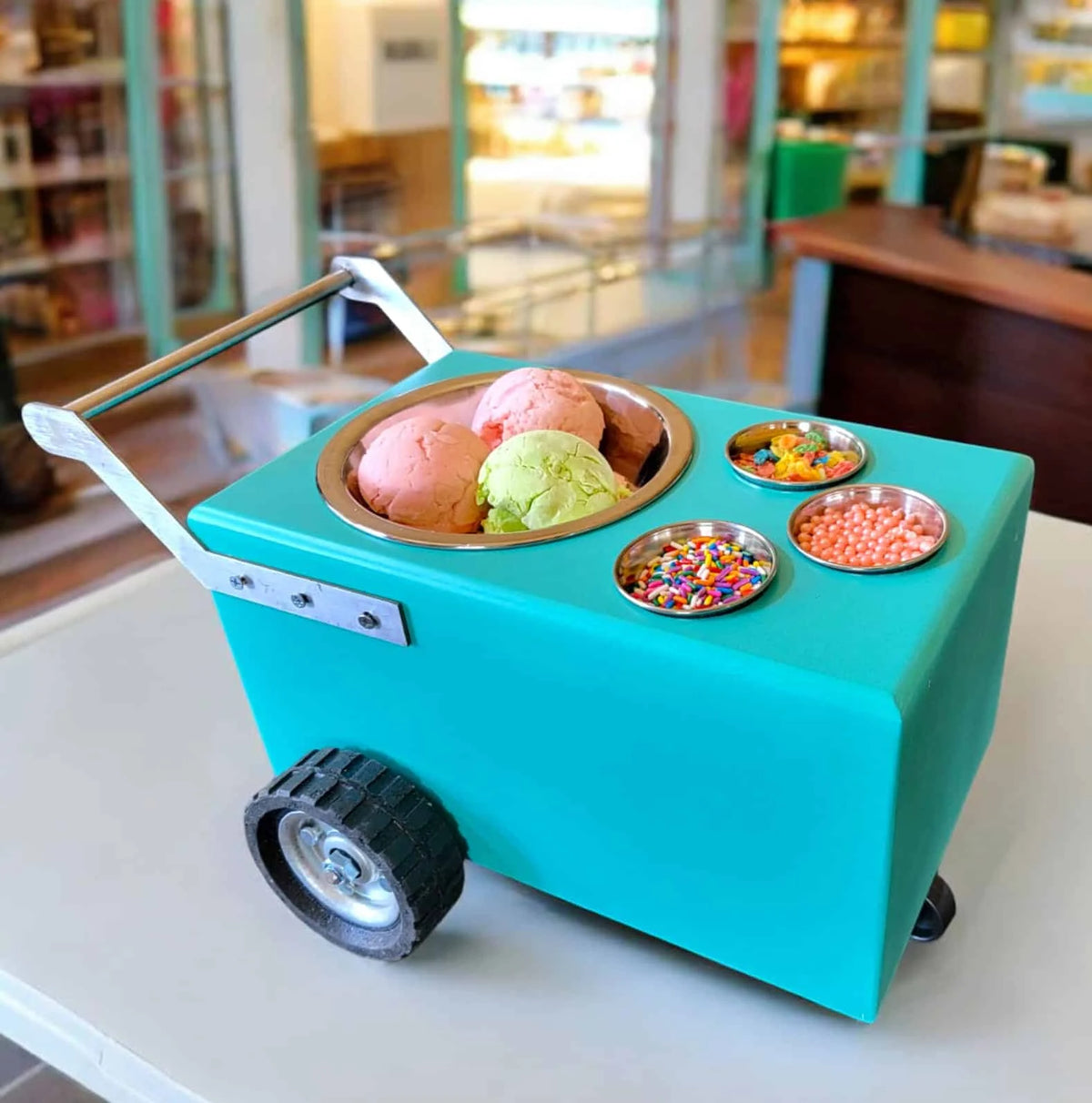 Mini Table Top Churro Cart, Esquite Cart, Elote Cart, Corn Cart, Dessert Display Cart for Home or Business with 4 toppings containers<span> - </span>Tiffany image