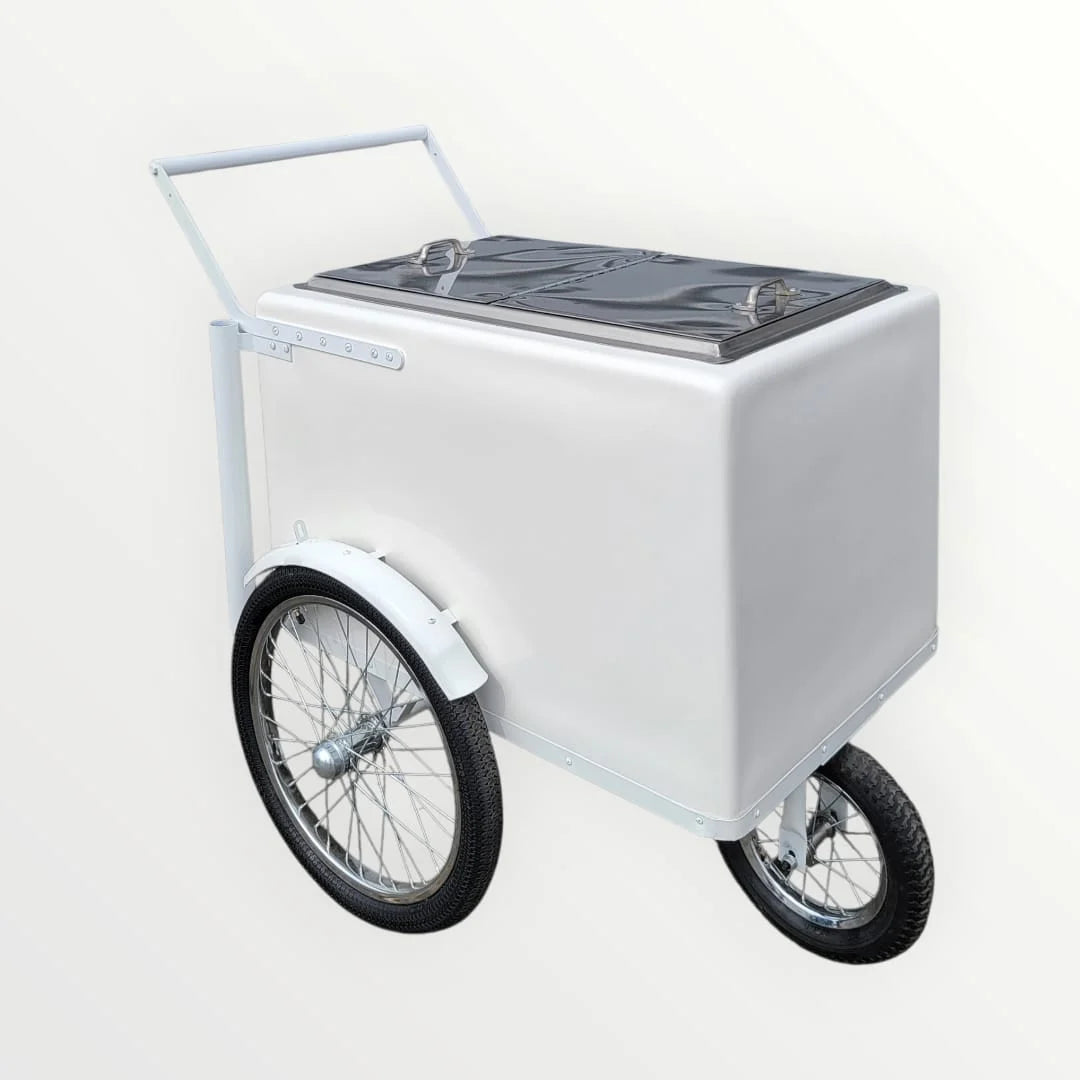 Tall Standard size Popsicle cart, Paleta Cart, Ice Cream Cart with XL reinforced flip door, bicycle tires, fenders all white image 5