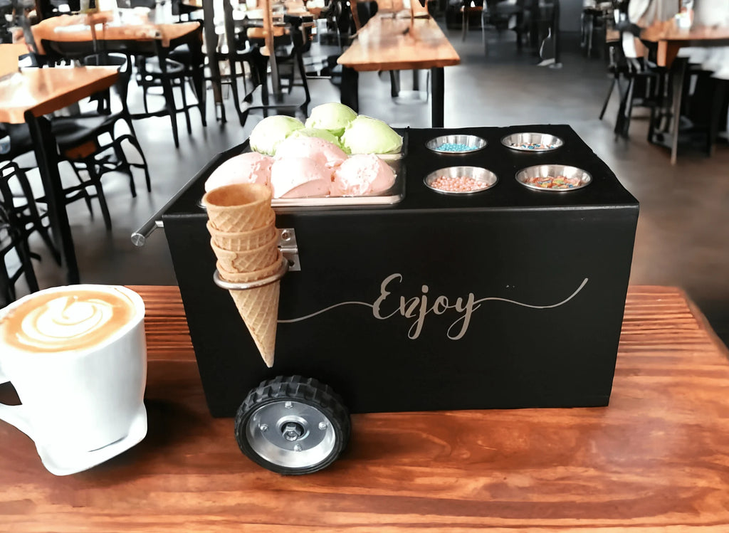 Ice Cream Cart / Table Top Snack Cart with 2 Containers – Fun & Creative Display<span> - </span>Black image