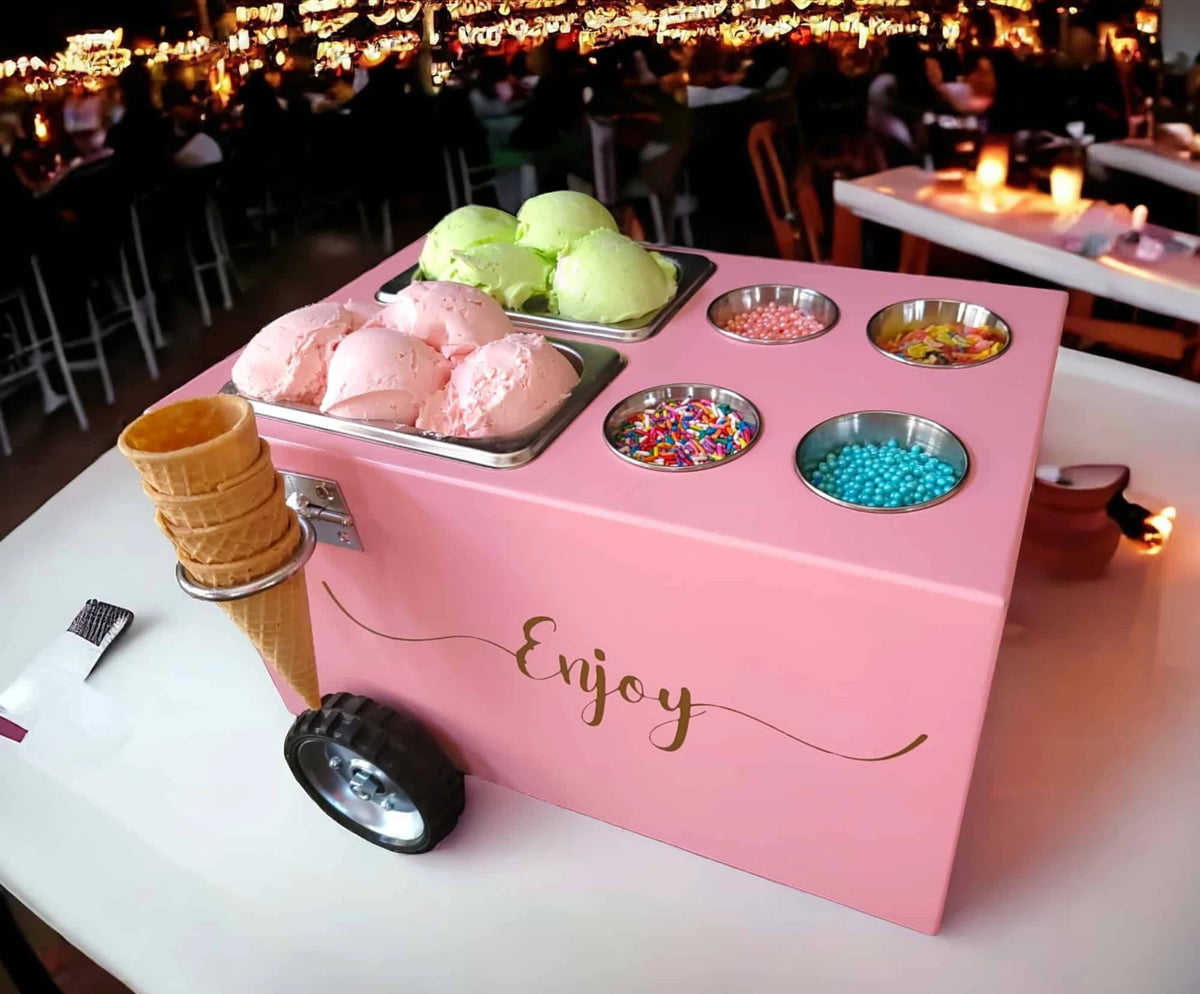 Ice Cream Cart / Table Top Snack Cart with 2 Containers – Fun & Creative Display<span> - </span>Pink image