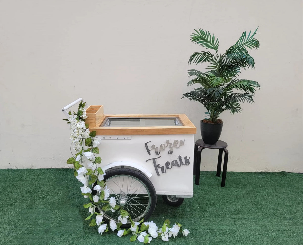 Standard Size Popsicle Cart with Sliding Glass Doors &amp; Bicycle Tires<span> - </span>White image