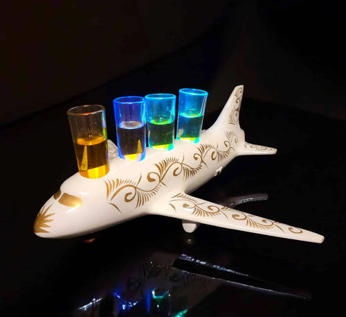 4 Shot White Airplane Tequila Shot Flight Tray with Lights image 0