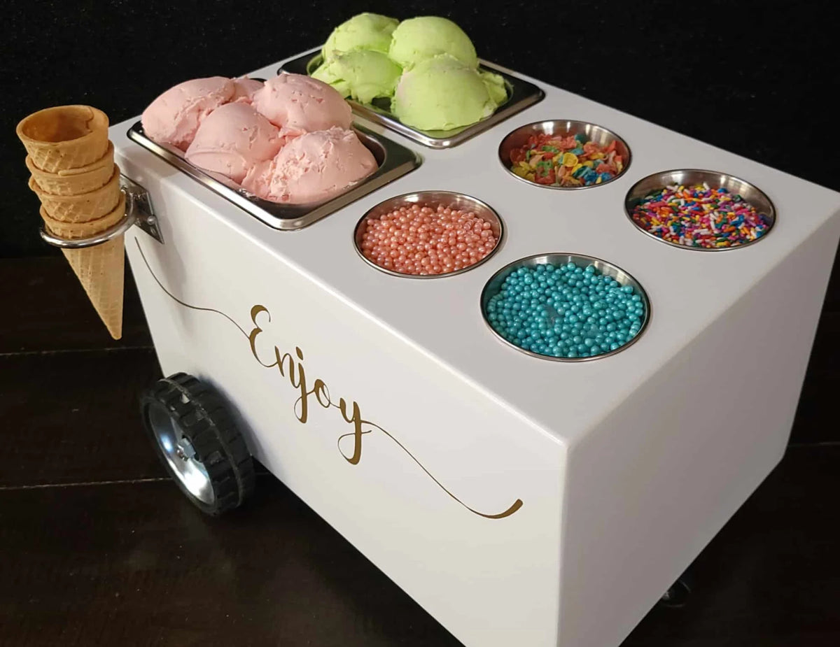 Ice Cream Cart / Table Top Snack Cart with 2 Containers – Fun & Creative Display<span> - </span>White image