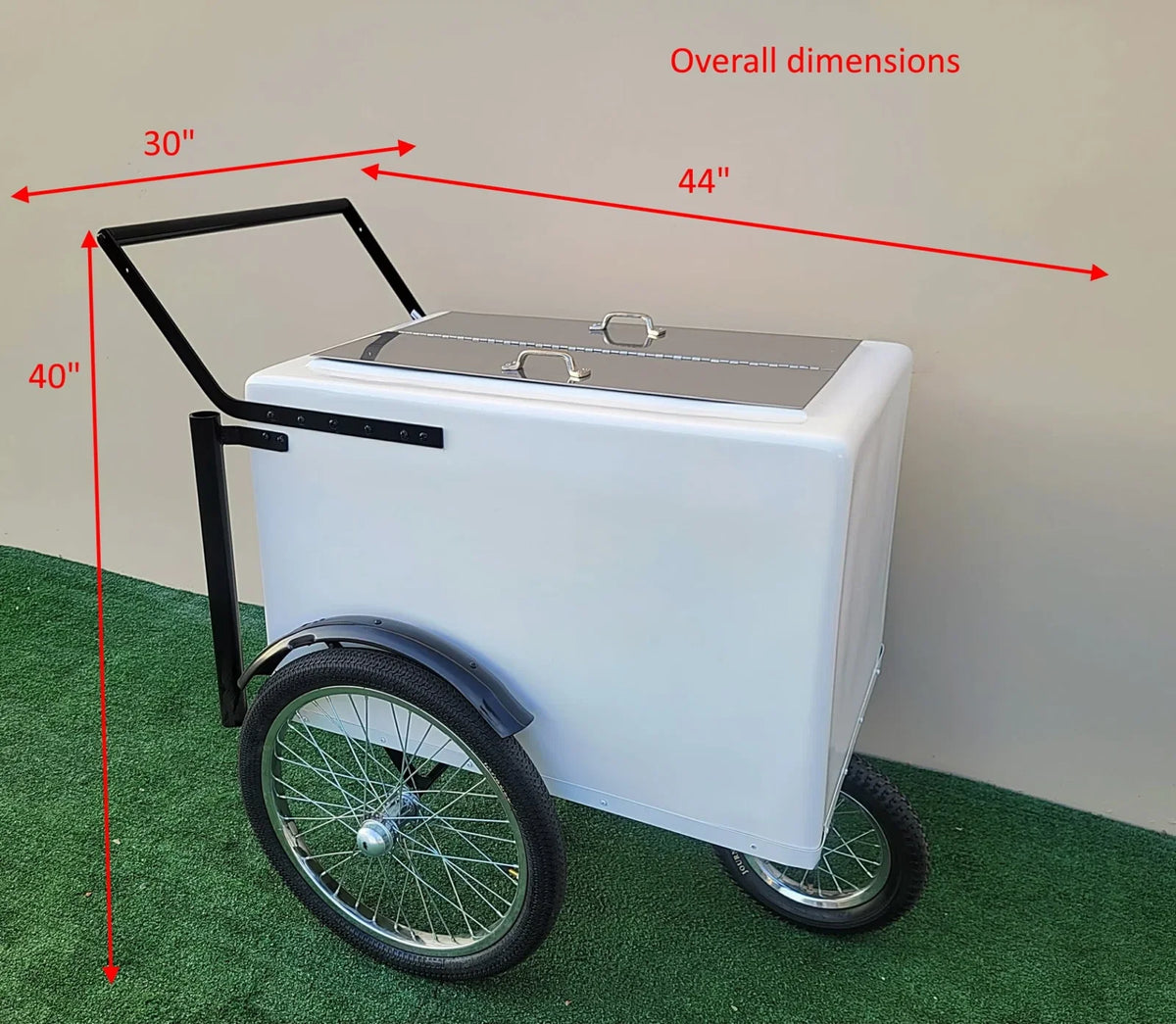 Tall Standard size Popsicle cart, Paleta Cart, Ice Cream Cart with XL reinforced flip door, bicycle tires, fenders all white image 9