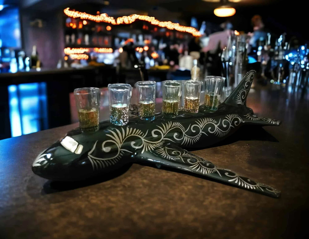 6 Shot Black Fiberglass Airplane Tequila Flight Tray with Stunning Lights image 1