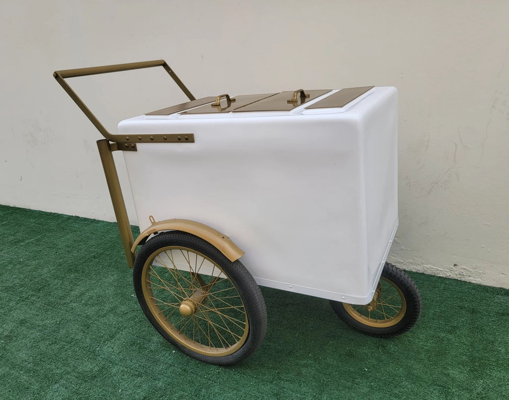 Tall Standard Size Popsicle Cart with Gold Trim and Bicycle Tires and 3 top openings image 2
