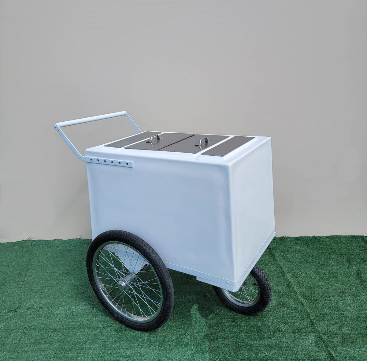 Tall Standard Popsicle Cart with Bicycle Tires &amp; White trim, 3 top openings image 1