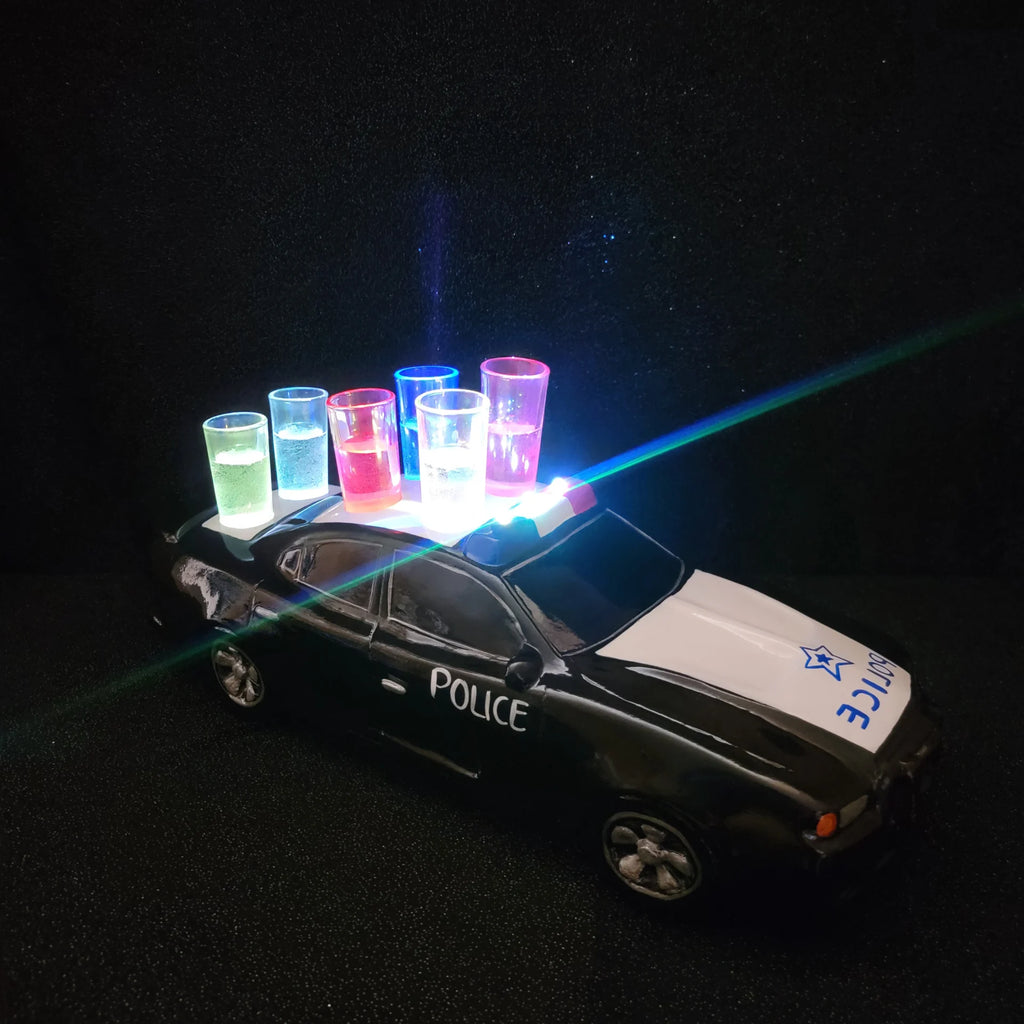 Police Car Tequila Shot Flight Tray with LED Lights – 6 Shot Glass Holder for Bars, Bottle Service, Parties & Events image 2