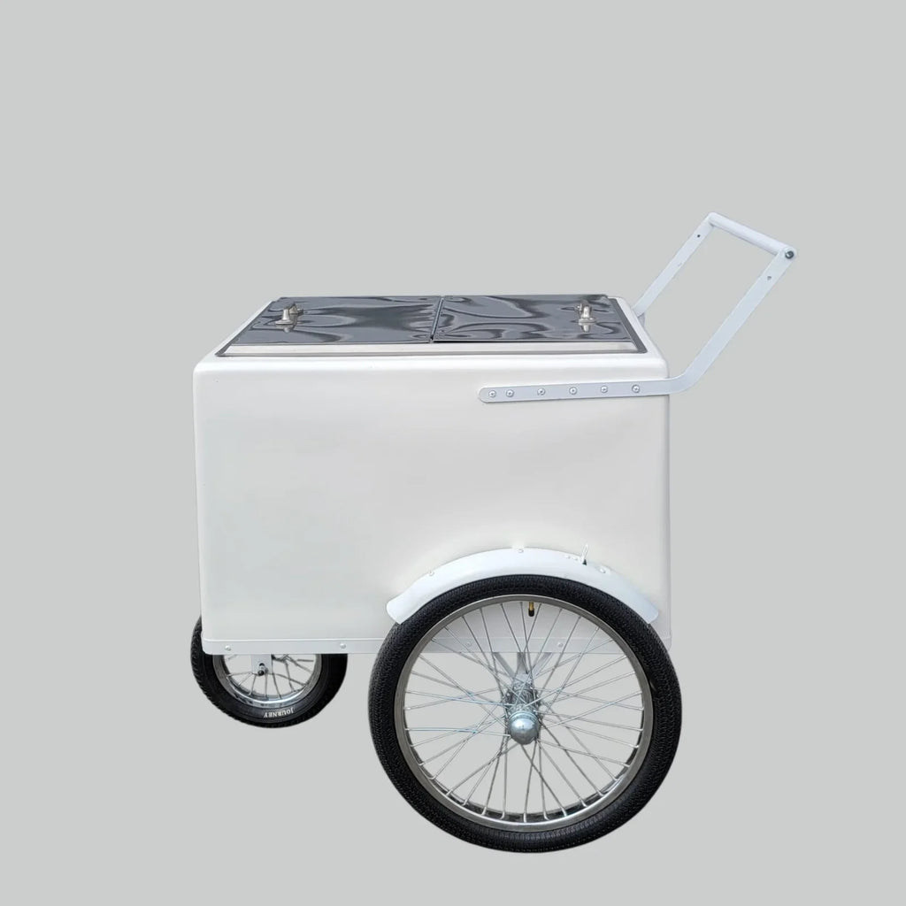 Tall Standard size Popsicle cart, Paleta Cart, Ice Cream Cart with XL reinforced flip door, bicycle tires, fenders all white image 4
