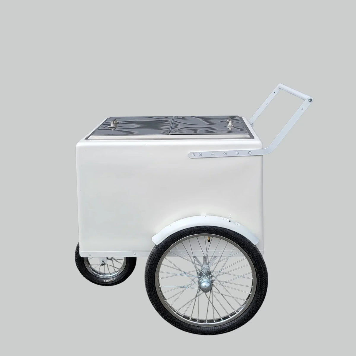 Tall Standard size Popsicle cart, Paleta Cart, Ice Cream Cart with XL reinforced flip door, bicycle tires, fenders all white image 4