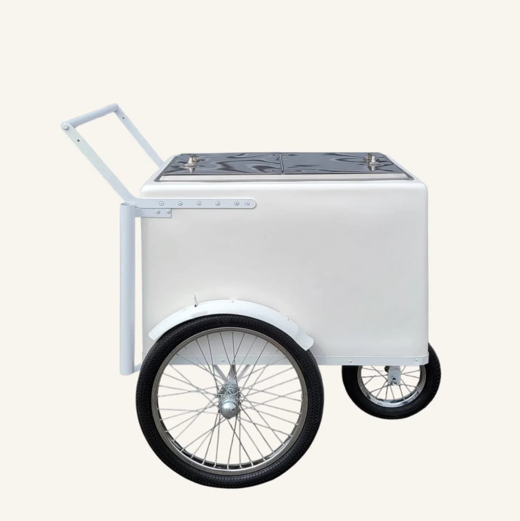 Tall Standard size Popsicle cart, Paleta Cart, Ice Cream Cart with XL reinforced flip door, bicycle tires, fenders all white image 3