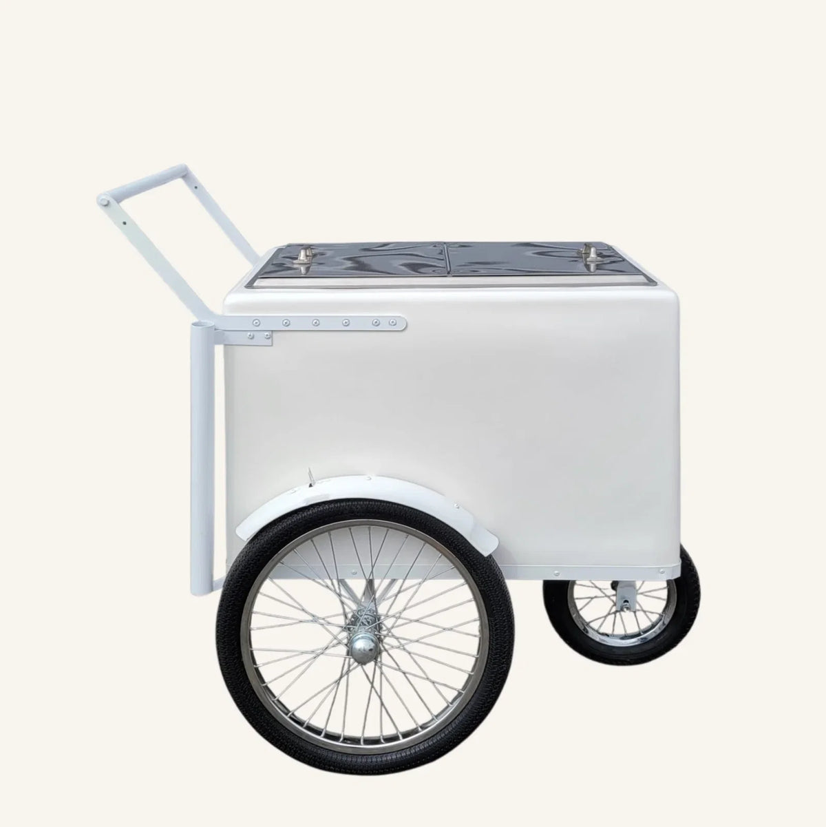 Tall Standard size Popsicle cart, Paleta Cart, Ice Cream Cart with XL reinforced flip door, bicycle tires, fenders all white image 3