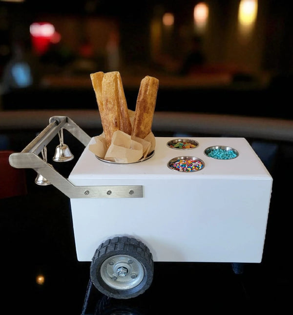 Mini Table Top Churro Cart, Esquite Cart, Elote Cart, Corn Cart, Dessert Display Cart for Home or Business with 3 toppings containers image 0