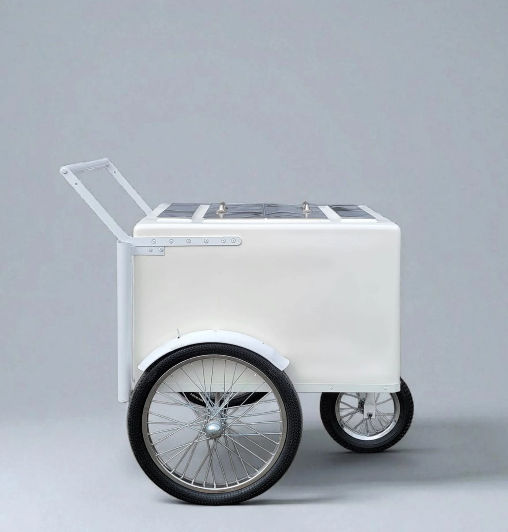 Tall Standard White Popsicle Cart with Fenders and Bicycle Tires image 1