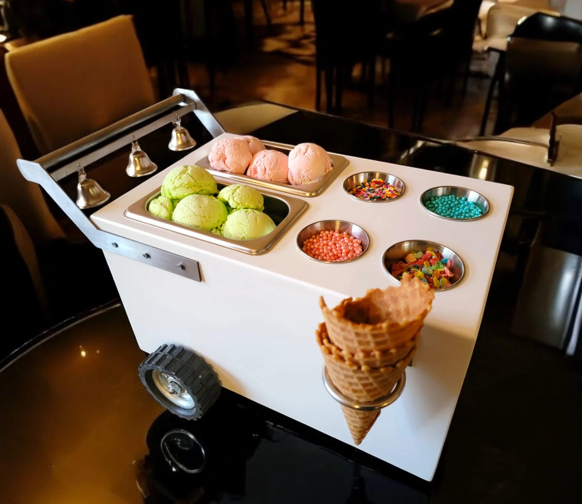 Table Top 2 compartments Ice Cream Cart / Snack Cart/Churro cart with Paleta Cart Handle - Boost your sales