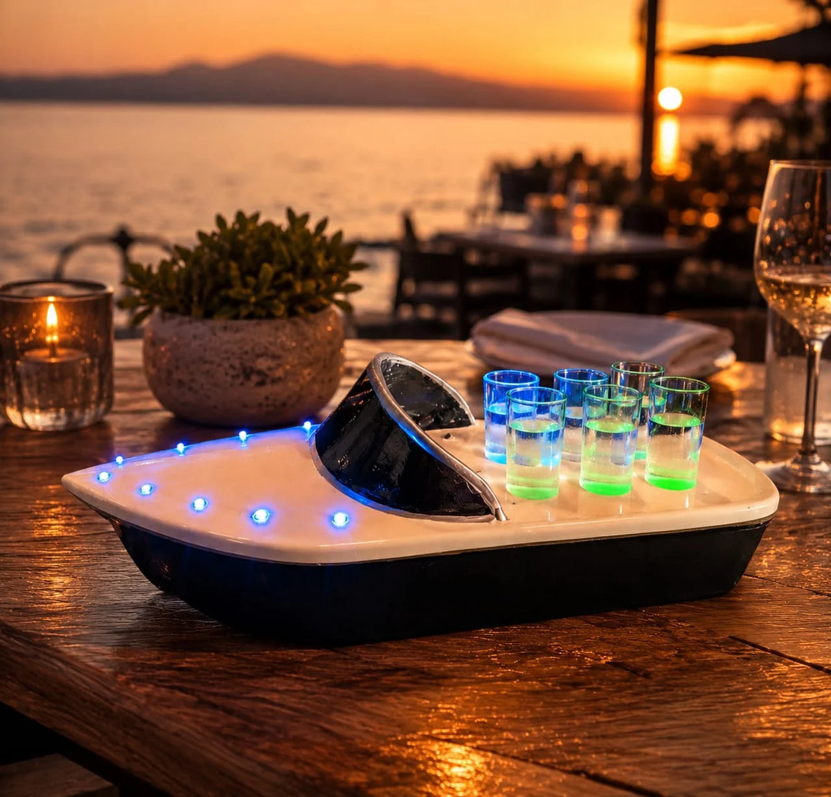 Boat Shot Flight Tray with LED Lights | Tequila Shot Serving Tray | Shot Glass Holder | Bar Drink Server | Beach Bar Decor | Boat Lover Gift | Bottle Service Tray