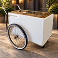 Tall Large Size White with Gold trim Popsicle Cart with  Glass Door and  Bicycle Tires