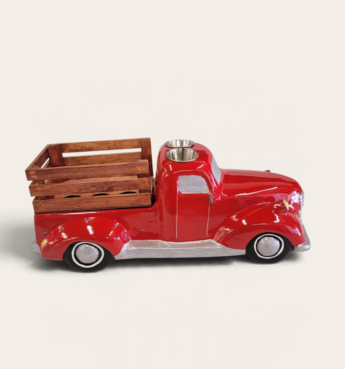 Red Classic Truck Shot Flight Tray with LED Lights, Handmade 6 Shot Glass Holder