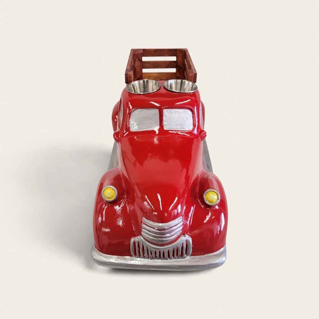 Red Classic Truck Shot Flight Tray with LED Lights, Handmade 6 Shot Glass Holder
