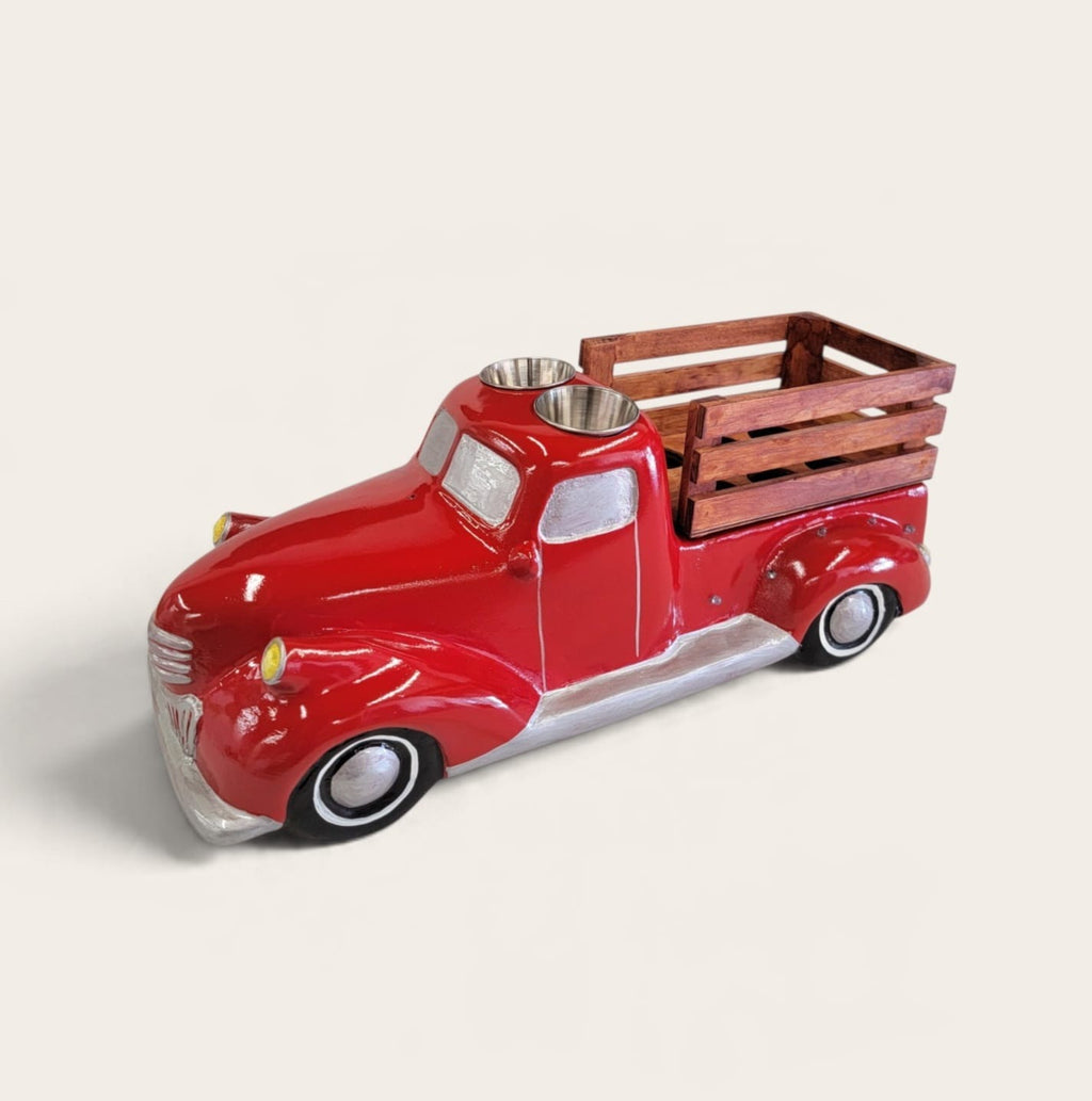 Red Classic Truck Shot Flight Tray with LED Lights, Handmade 6 Shot Glass Holder