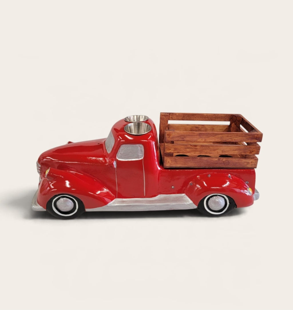 Red Classic Truck Shot Flight Tray with LED Lights, Handmade 6 Shot Glass Holder