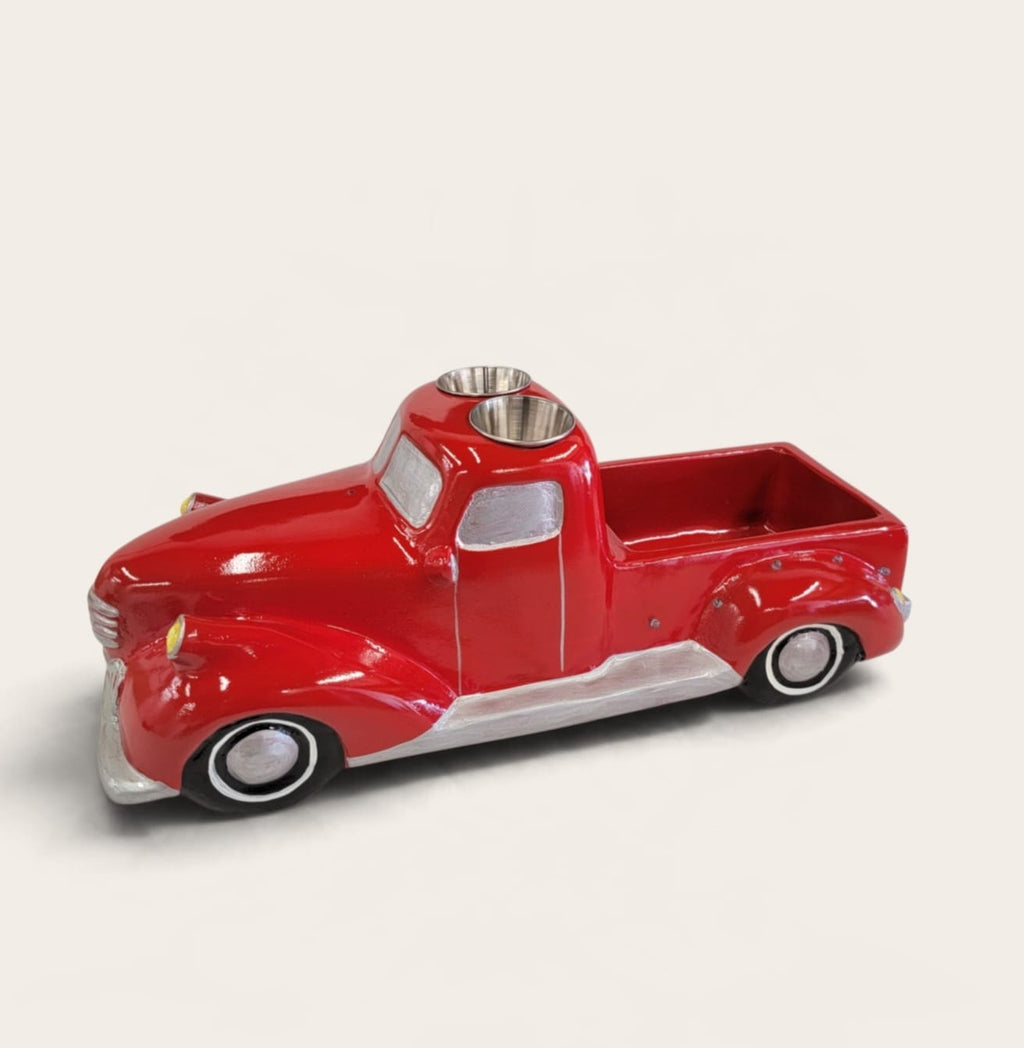 Red Classic Truck Shot Flight Tray with LED Lights, Handmade 6 Shot Glass Holder