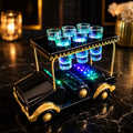 Black/Gold Golf Cart Shot Flight Tray with LED Lights | Golf Cart Tequila Shot Holder | Shot Glass Serving Tray | Golf Lover Gift | Bar & Restaurant Drink Service