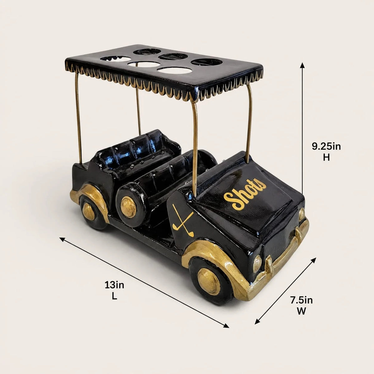 Black/Gold Golf Cart Shot Flight Tray with LED Lights | Golf Cart Tequila Shot Holder | Shot Glass Serving Tray | Golf Lover Gift | Bar & Restaurant Drink Service
