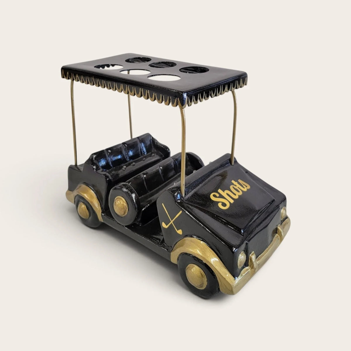 Black/Gold Golf Cart Shot Flight Tray with LED Lights | Golf Cart Tequila Shot Holder | Shot Glass Serving Tray | Golf Lover Gift | Bar & Restaurant Drink Service