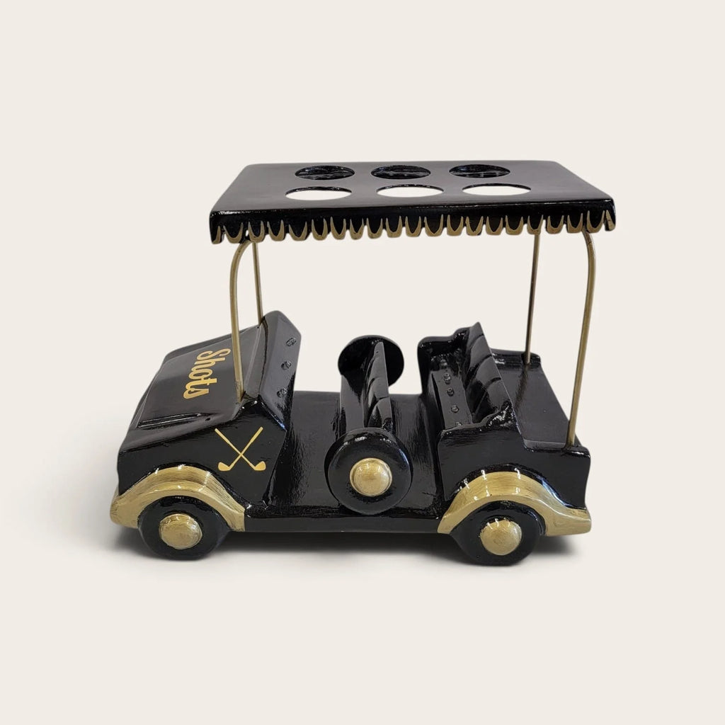 Black/Gold Golf Cart Shot Flight Tray with LED Lights | Golf Cart Tequila Shot Holder | Shot Glass Serving Tray | Golf Lover Gift | Bar & Restaurant Drink Service