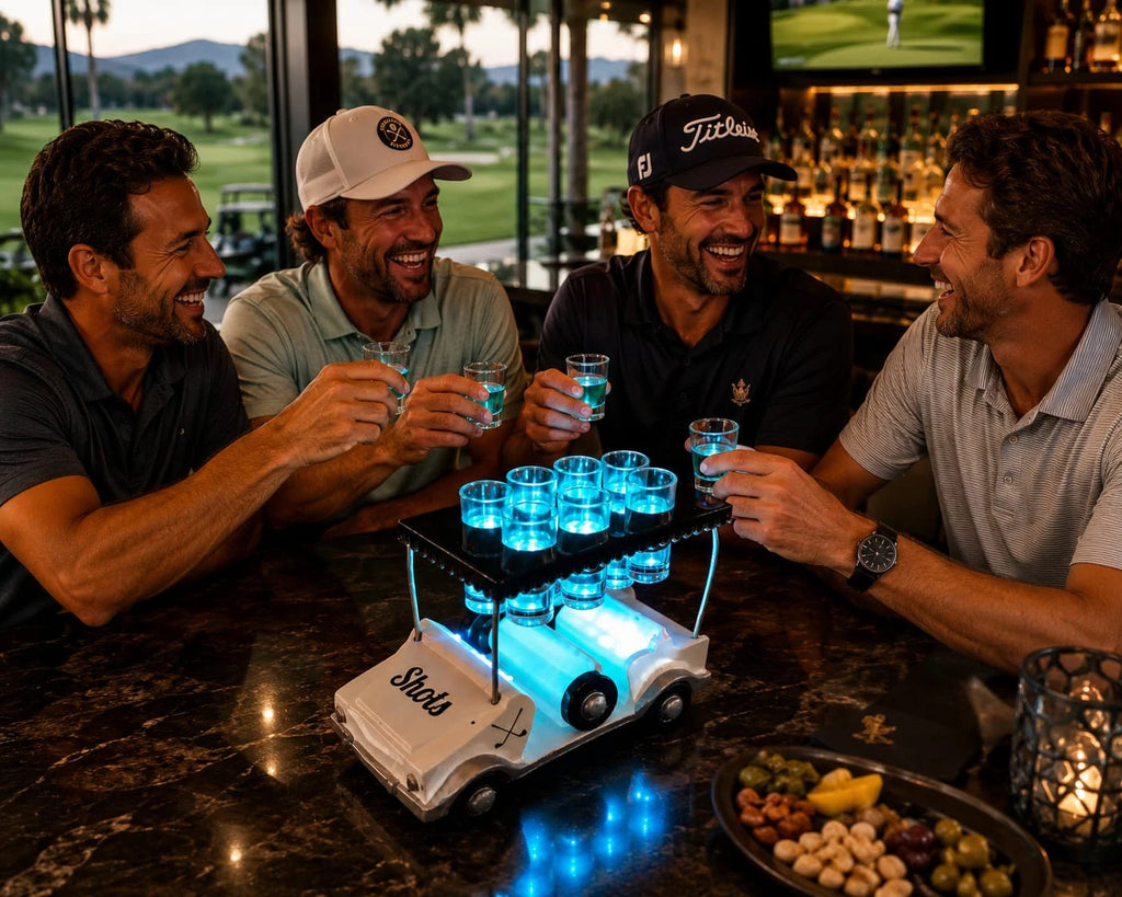 White/black Golf Cart Shot Flight Tray with LED Lights | Golf Cart Tequila Shot Holder | Shot Glass Serving Tray | Golf Lover Gift | Bar & Restaurant Drink Service