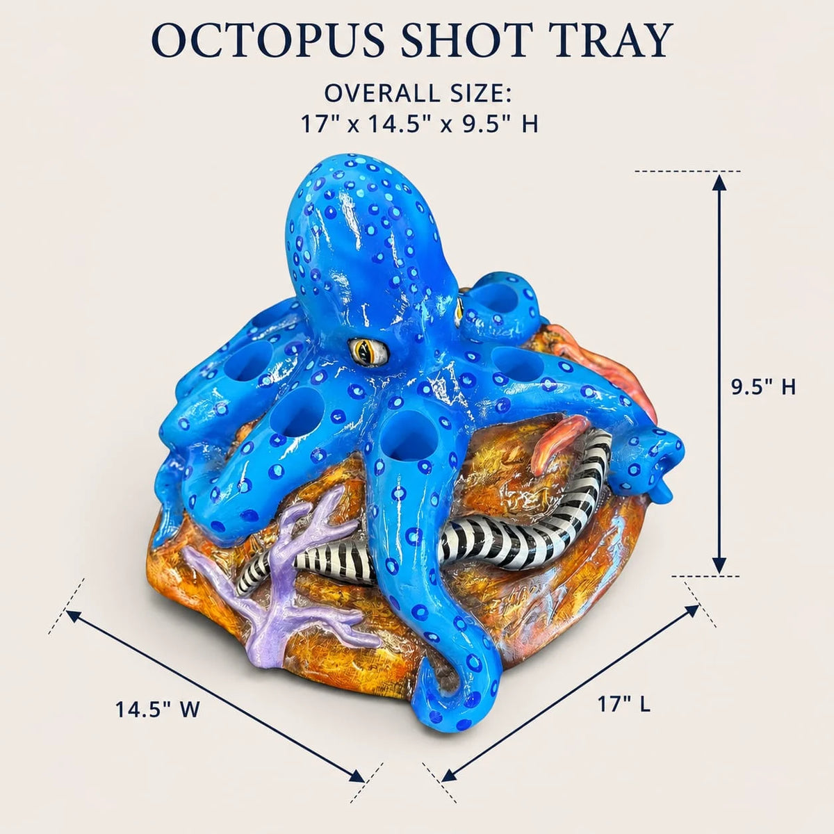 Fiberglass Octopus Shot Tray with LED Lights – Bottle Service Tray for Bars, Restaurants, Seafood & Mariscos – 7 Shot Glass Holder