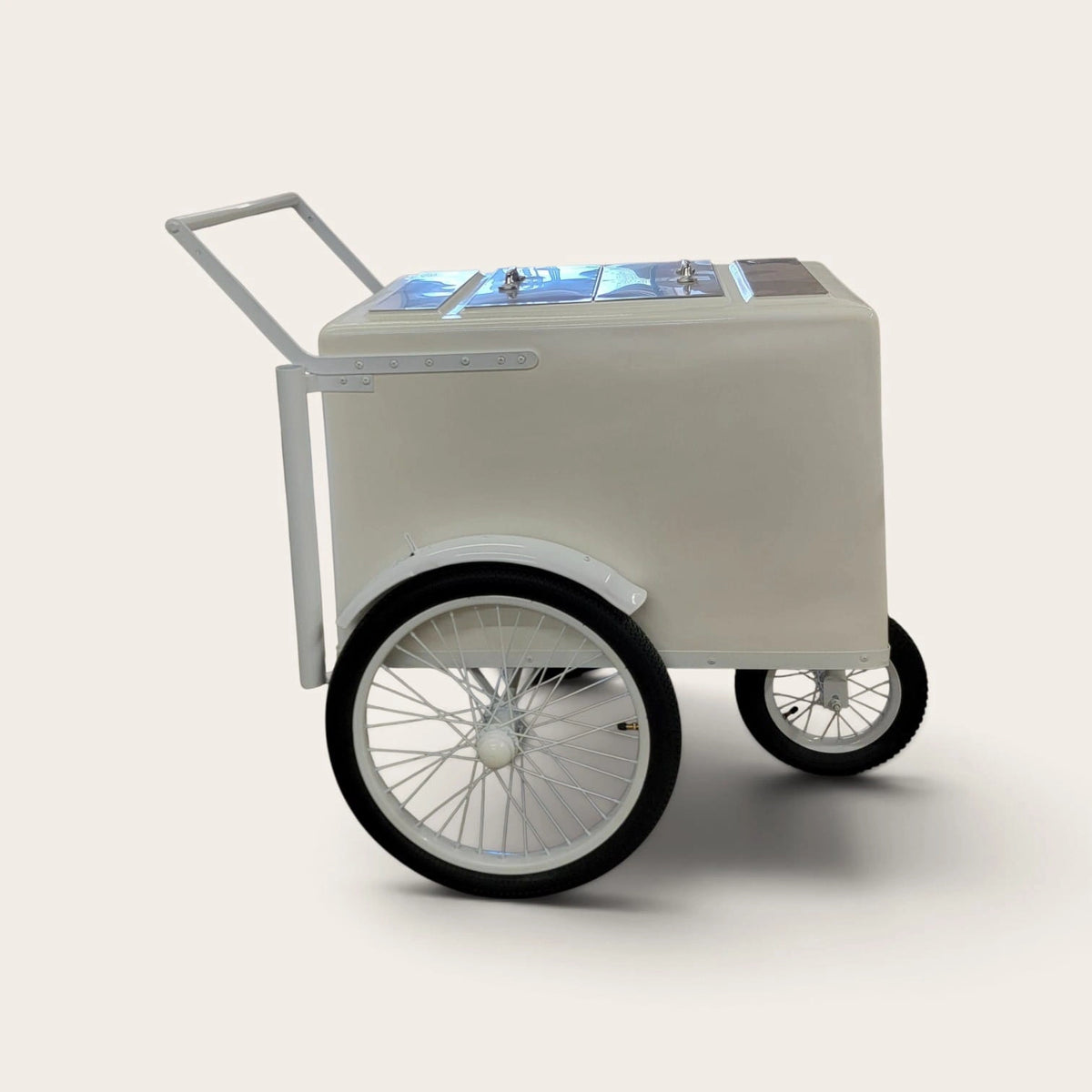 Tall Standard White Popsicle Cart with Fenders and Bicycle Tires