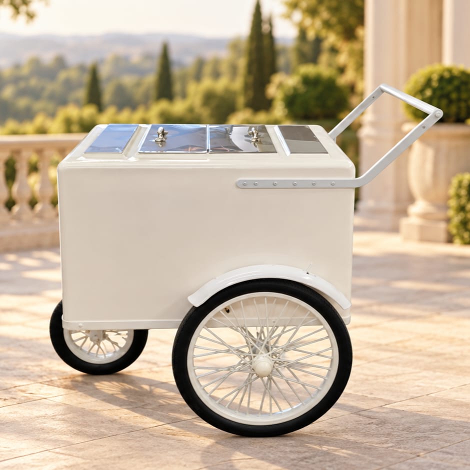 Tall Standard White Popsicle Cart with Fenders and Bicycle Tires