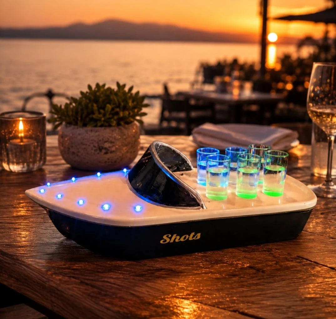 Boat Shot Flight Tray with LED Lights | Tequila Shot Serving Tray | Shot Glass Holder | Bar Drink Server | Beach Bar Decor | Boat Lover Gift | Bottle Service Tray