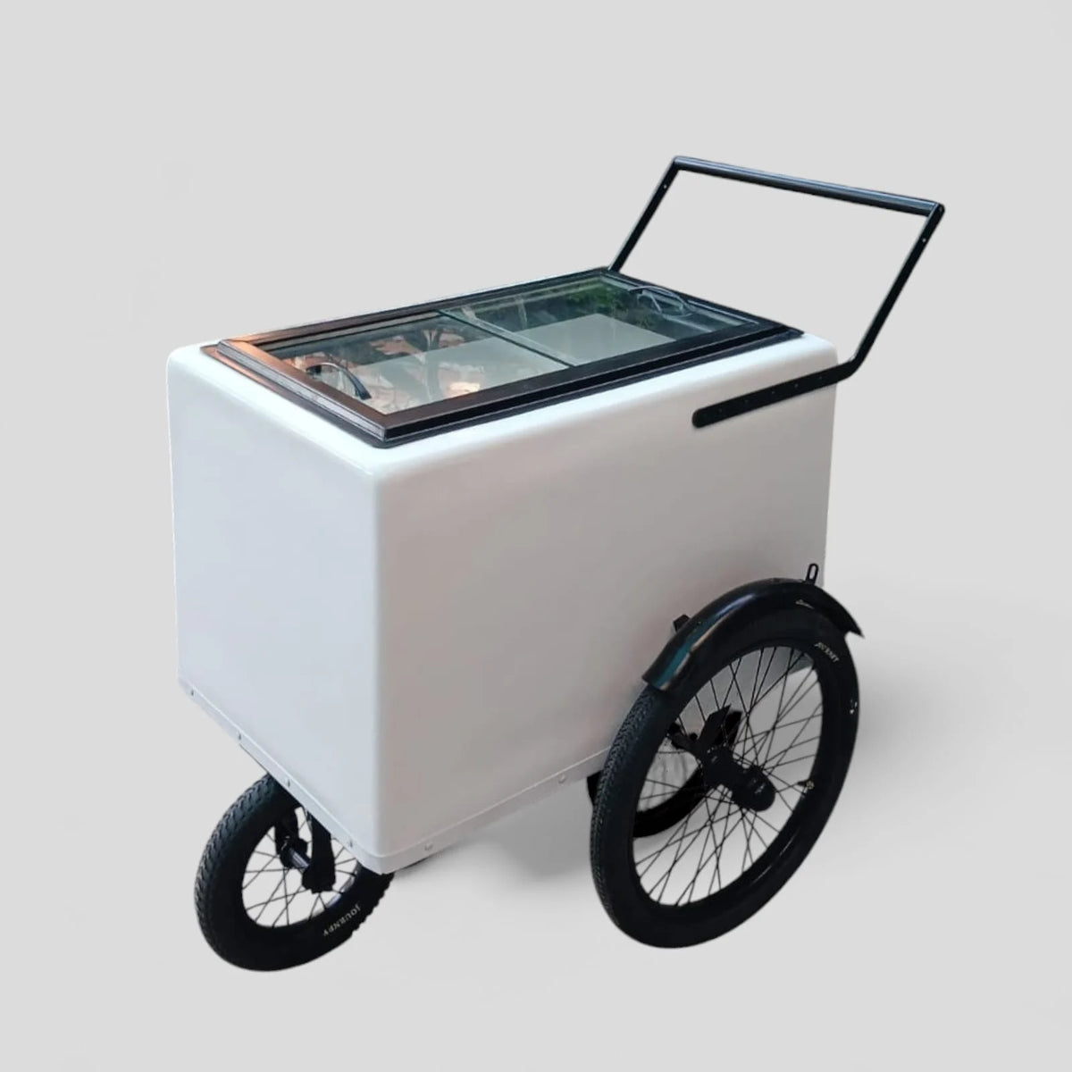 Tall Standard Size White with Black trim Popsicle Cart with Sliding Glass Doors and  Bicycle Tires image 4