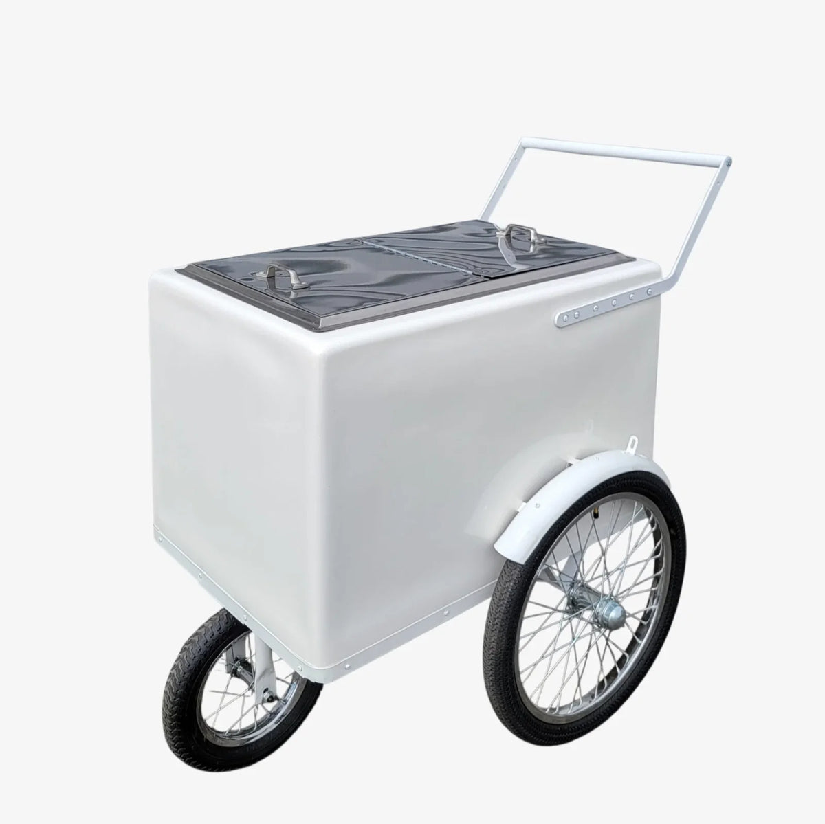 Tall Standard size Popsicle cart, Paleta Cart, Ice Cream Cart with XL reinforced flip door, bicycle tires, fenders all white image 1