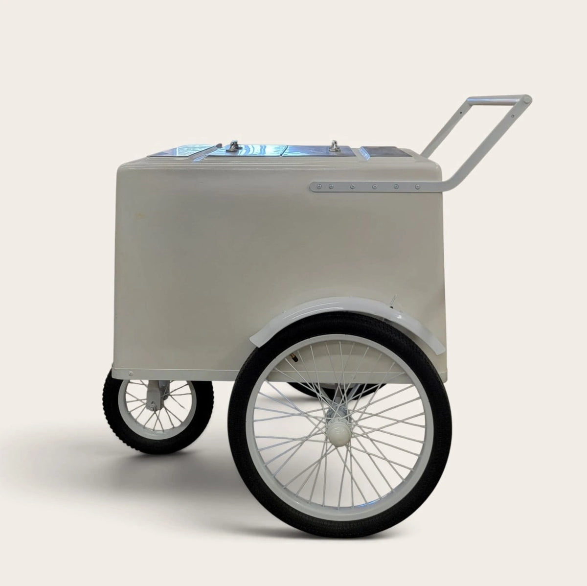 Tall Standard White Popsicle Cart with Fenders and Bicycle Tires