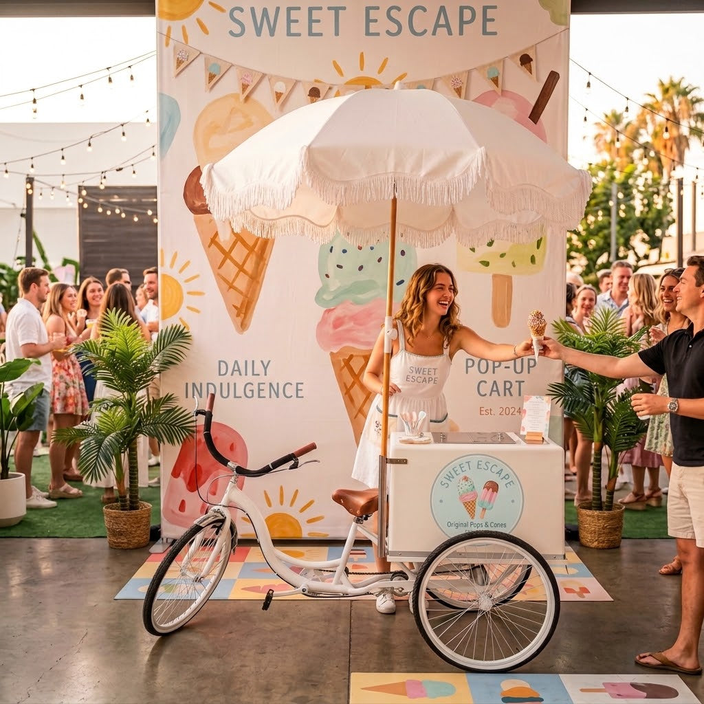 Commercial White Tricycle Popsicle Cart | Insulated Ice Cream Vending Bike for Sale
