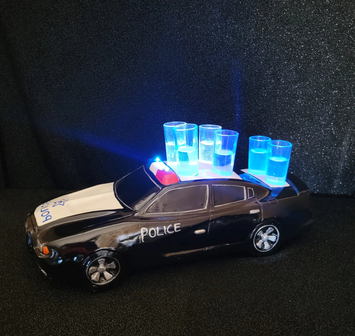Police Car Tequila Shot Flight Tray with LED Lights – 6 Shot Glass Holder for Bars, Bottle Service, Parties & Events image 3