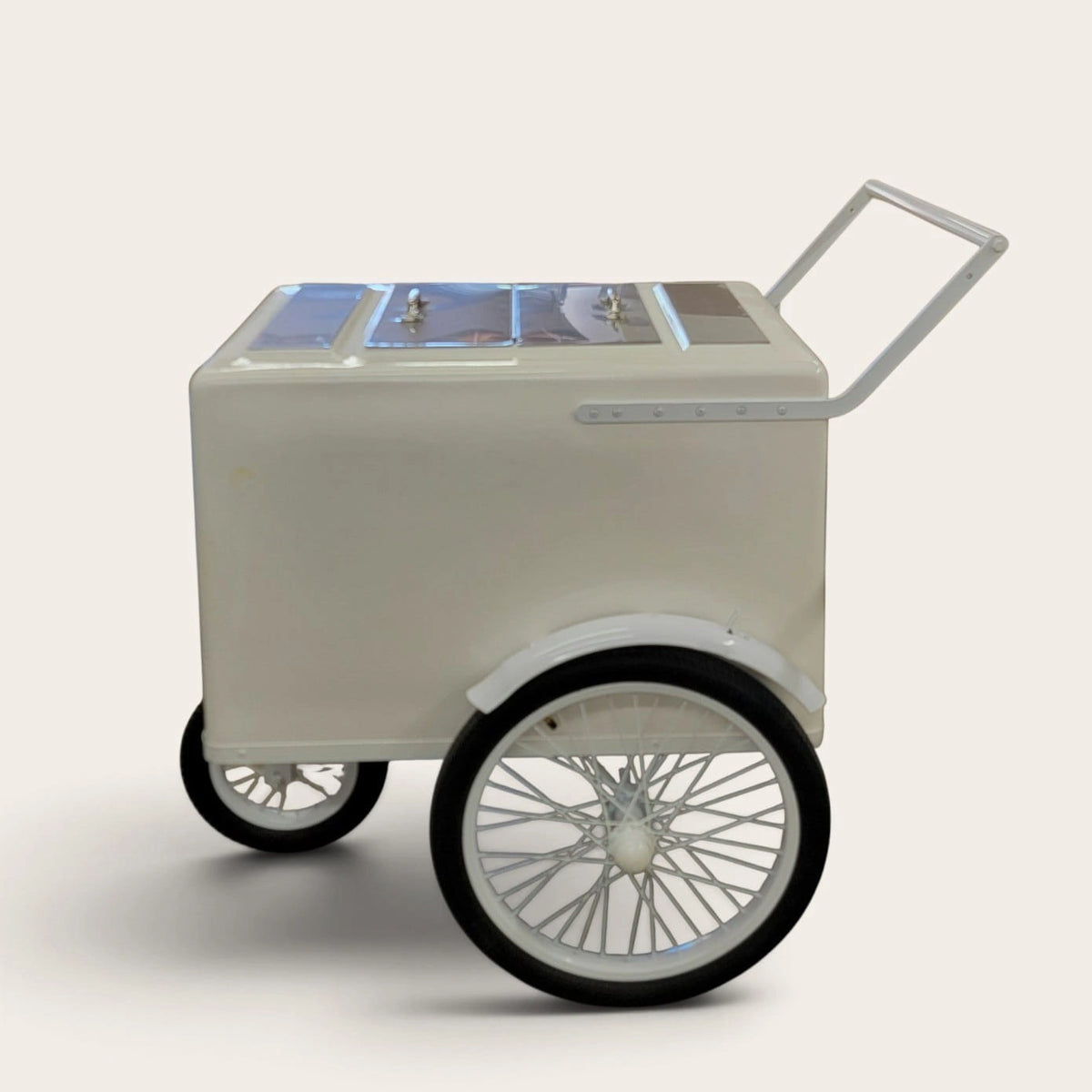 Tall Standard White Popsicle Cart with Fenders and Bicycle Tires