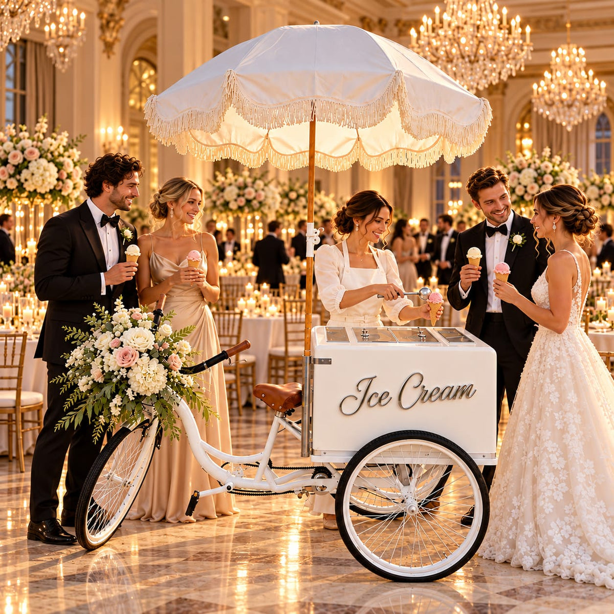 Commercial White Tricycle Popsicle Cart | Insulated Ice Cream Vending Bike for Sale
